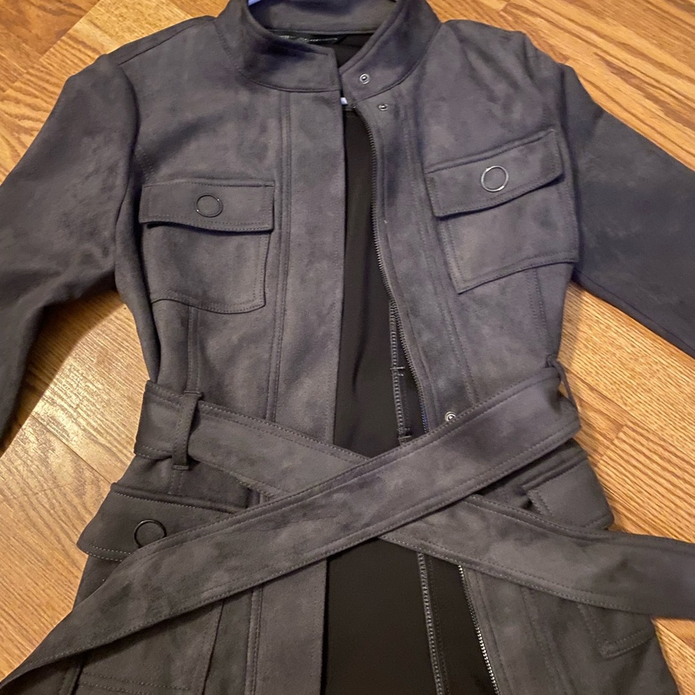 White House Black Market Dark Gray Faux-Suede Jacket - Picture 3 of 10